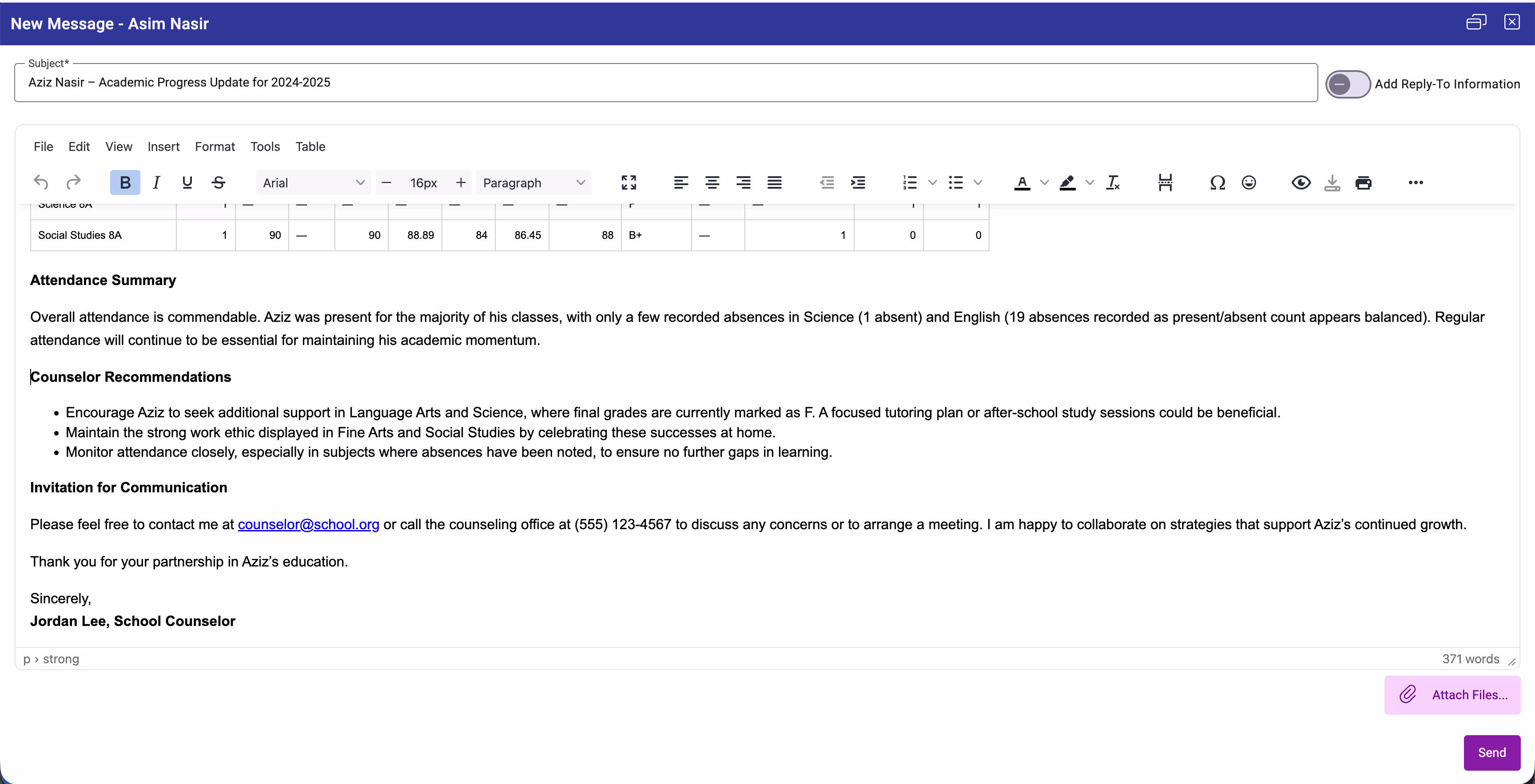 Campus AI Assistant parent report example